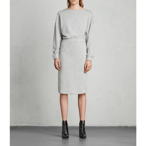 Allsaints Women Size L Heather Grey Chrissy Sweatshirt Dress Streetwear Casual
